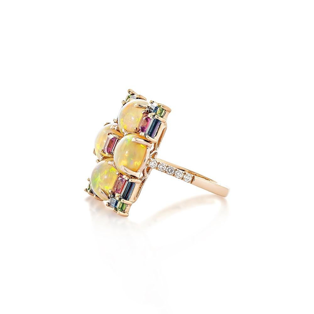 Round Cut 5.63 Carat Opal Cocktail Ring in 18KRG with Multi Gemstone & Diamond.   For Sale