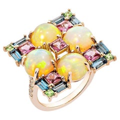 5.63 Carat Opal Cocktail Ring in 18KRG with Multi Gemstone & Diamond.  