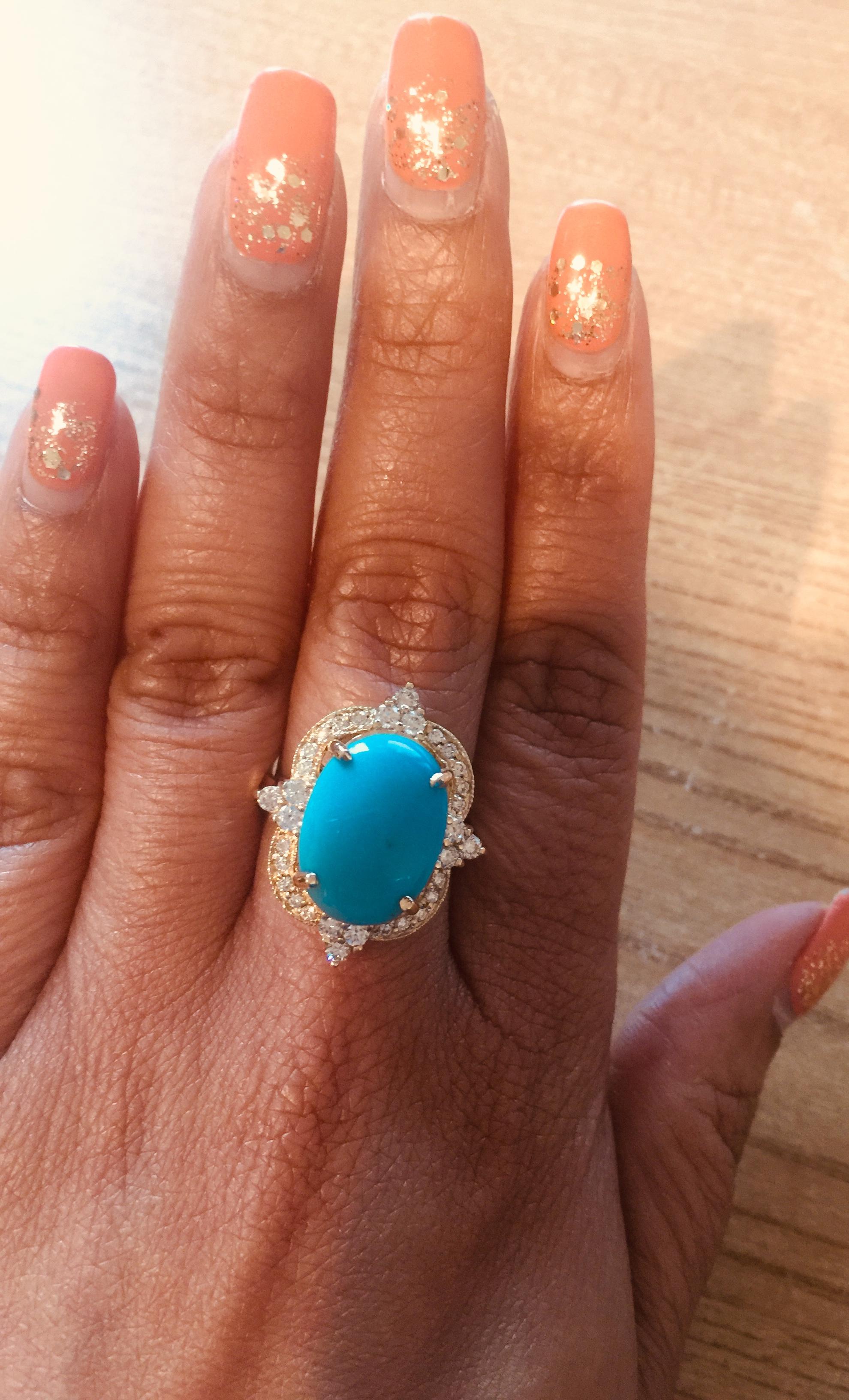 5.63 Carat Victorian Inspired Turquoise Diamond Yellow Gold  Ring In New Condition In Los Angeles, CA