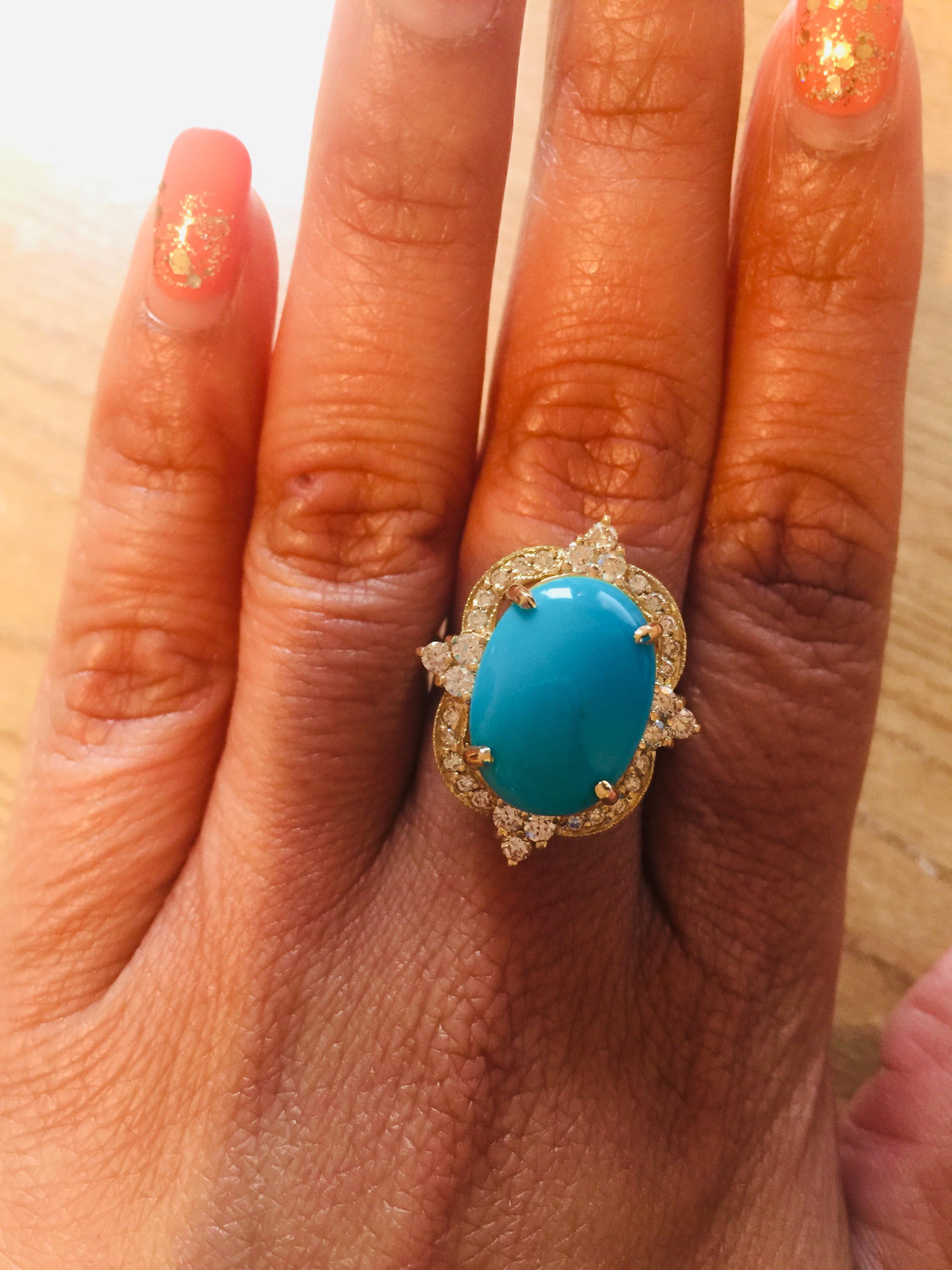5.63 Carat Victorian Inspired Turquoise Diamond Yellow Gold  Ring 1