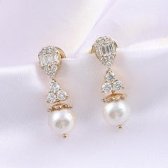 5.63 Carat Pear Beads 0.88 Carat SI/H Diamond Earrings 9 Karat Yellow Gold
