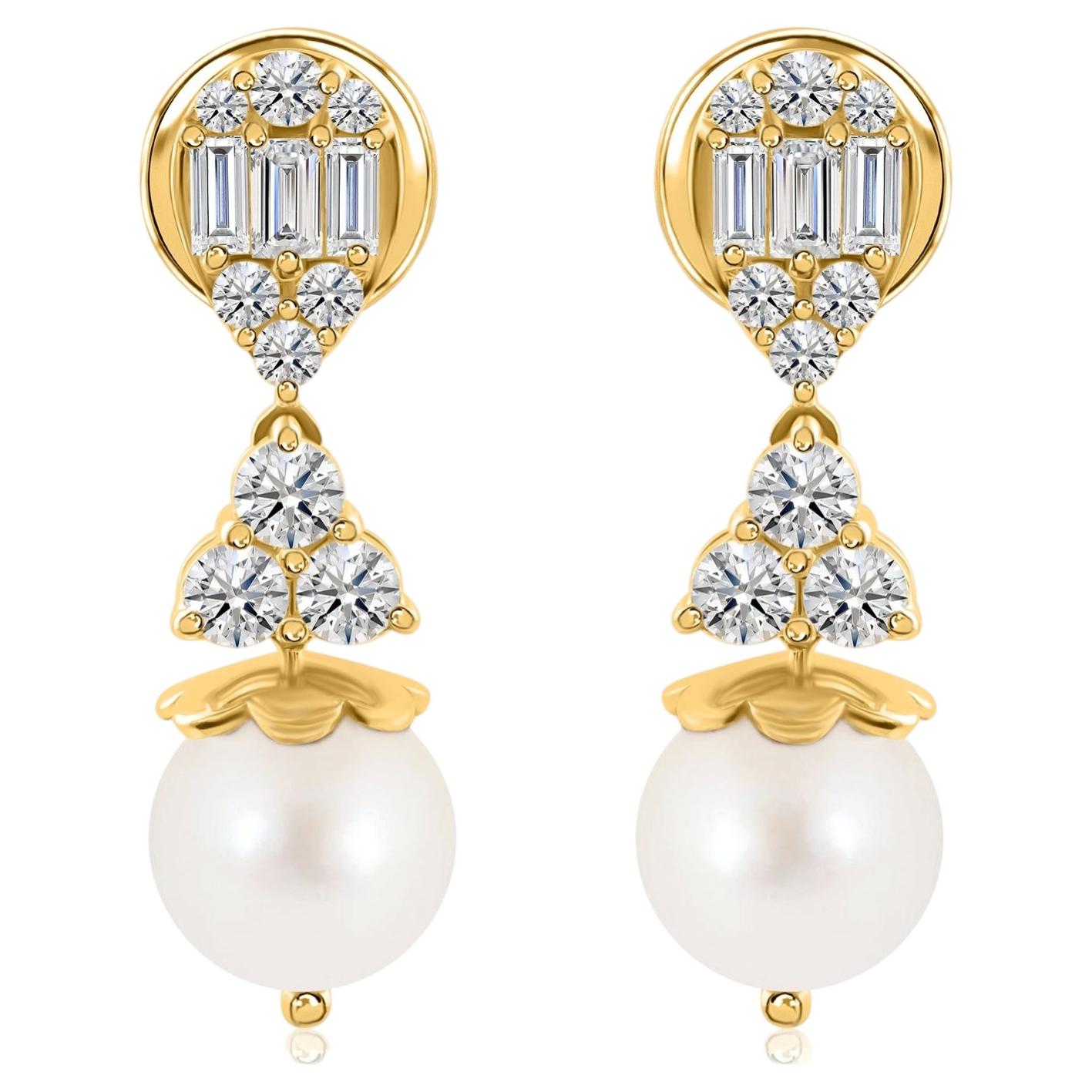5.63 Carat Pear Beads 0.88 Carat SI/H Diamond Earrings 9 Karat Yellow Gold en vente
