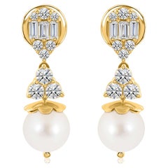 5.63 Carat Pear Beads 0.88 Carat SI/H Diamond Earrings 9 Karat Yellow Gold