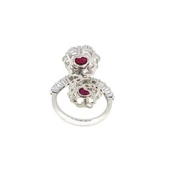 5.63 Carat Ruby and Diamond Double Flower Ring on 18K White Gold
