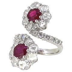 5.63 Carat Ruby and Diamond Double Flower Ring on 18K White Gold