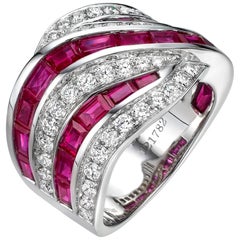 5.63 Carat Ruby Diamond Band 18 Karat White Gold Cocktail Ring