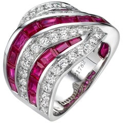Custom order for Maria Karras - 5.63 Carat Ruby Diamond Band 18K White Gold Ring