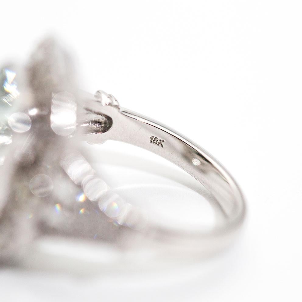 5.63 Carat Sea Foam Emerald Cut Aquamarine and 1.08 Carat Diamond Vintage Ring 2