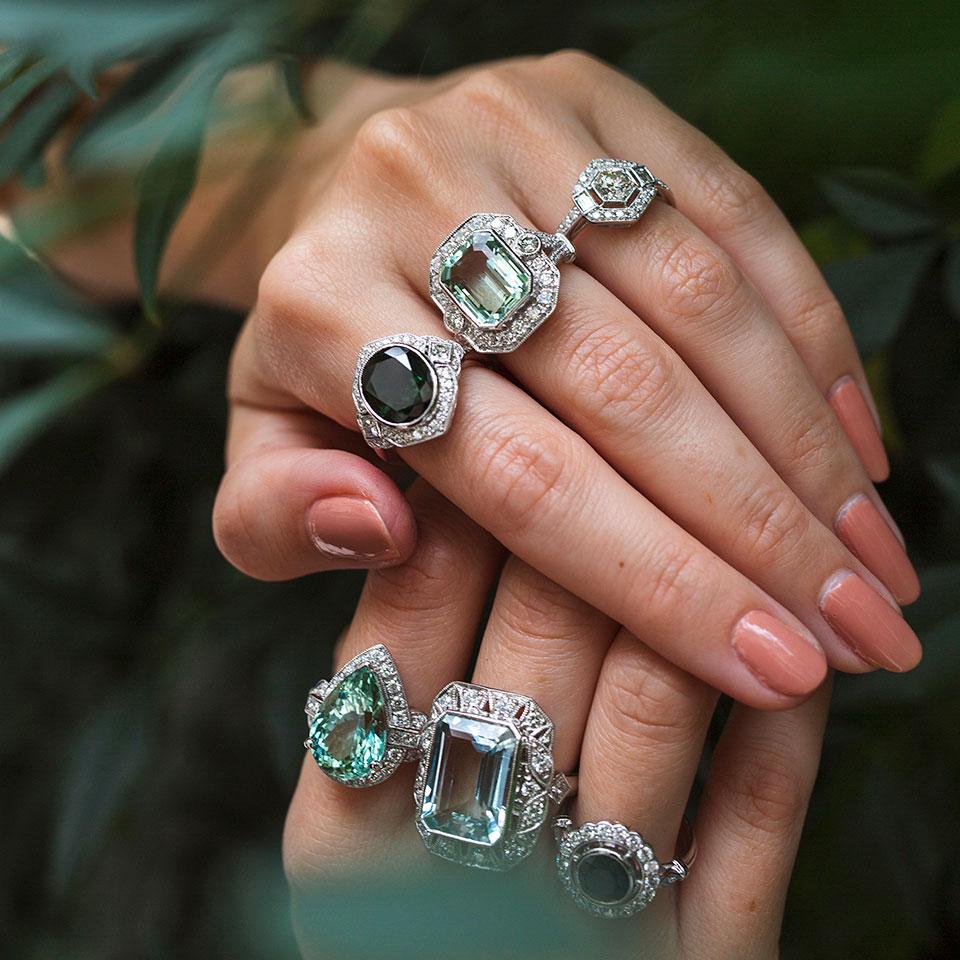 Contemporary 5.63 Carat Sea Foam Emerald Cut Aquamarine and 1.08 Carat Diamond Vintage Ring