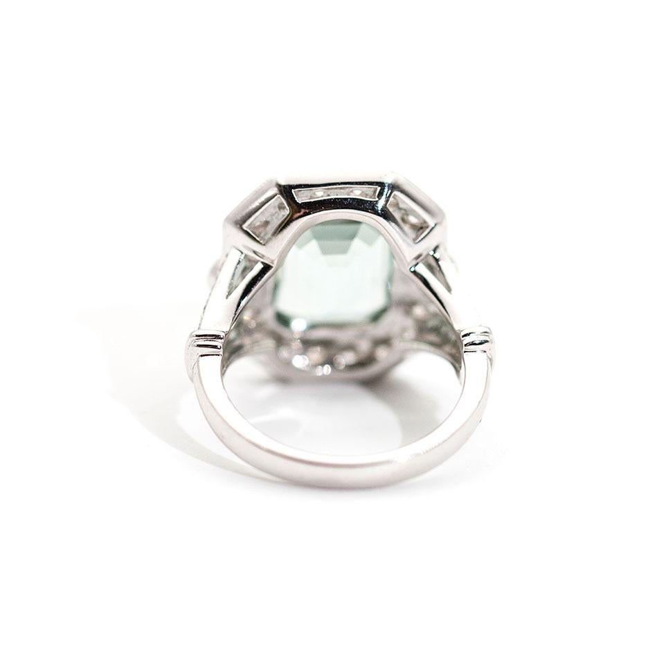 5.63 Carat Sea Foam Emerald Cut Aquamarine and 1.08 Carat Diamond Vintage Ring In New Condition In Hamilton, AU