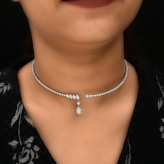 5.63 Carat SI/H Multi Shape Diamond Choker Necklace 18 Karat White Gold Jewelry