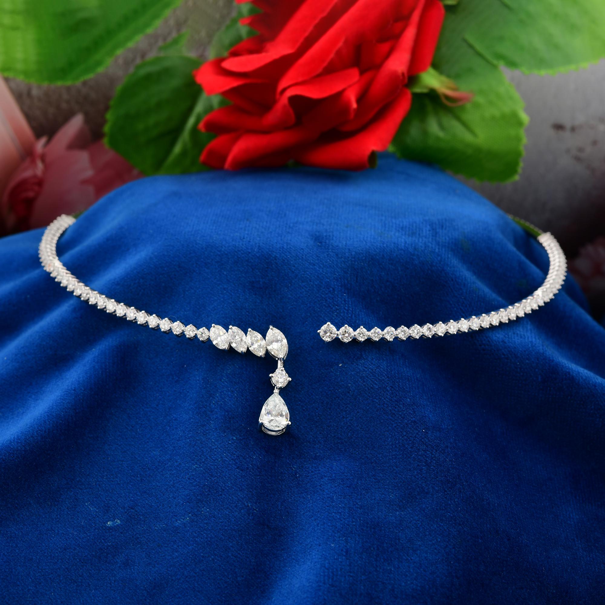 Pear Cut 5.63 Carat SI/H Multi Shape Diamond Choker Necklace 18 Karat White Gold Jewelry For Sale