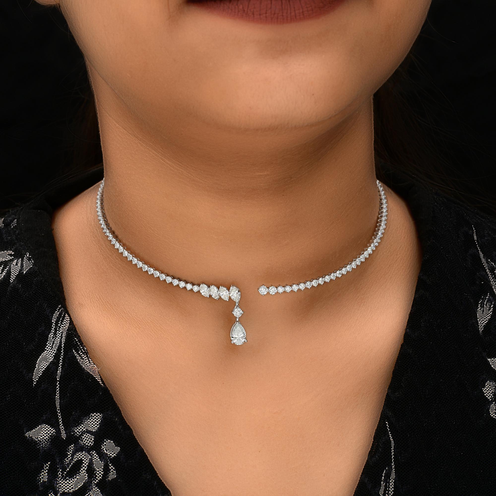 5.63 Carat SI/H Multi Shape Diamond Choker Necklace 18 Karat White Gold Jewelry In New Condition For Sale In Diera, Dubai