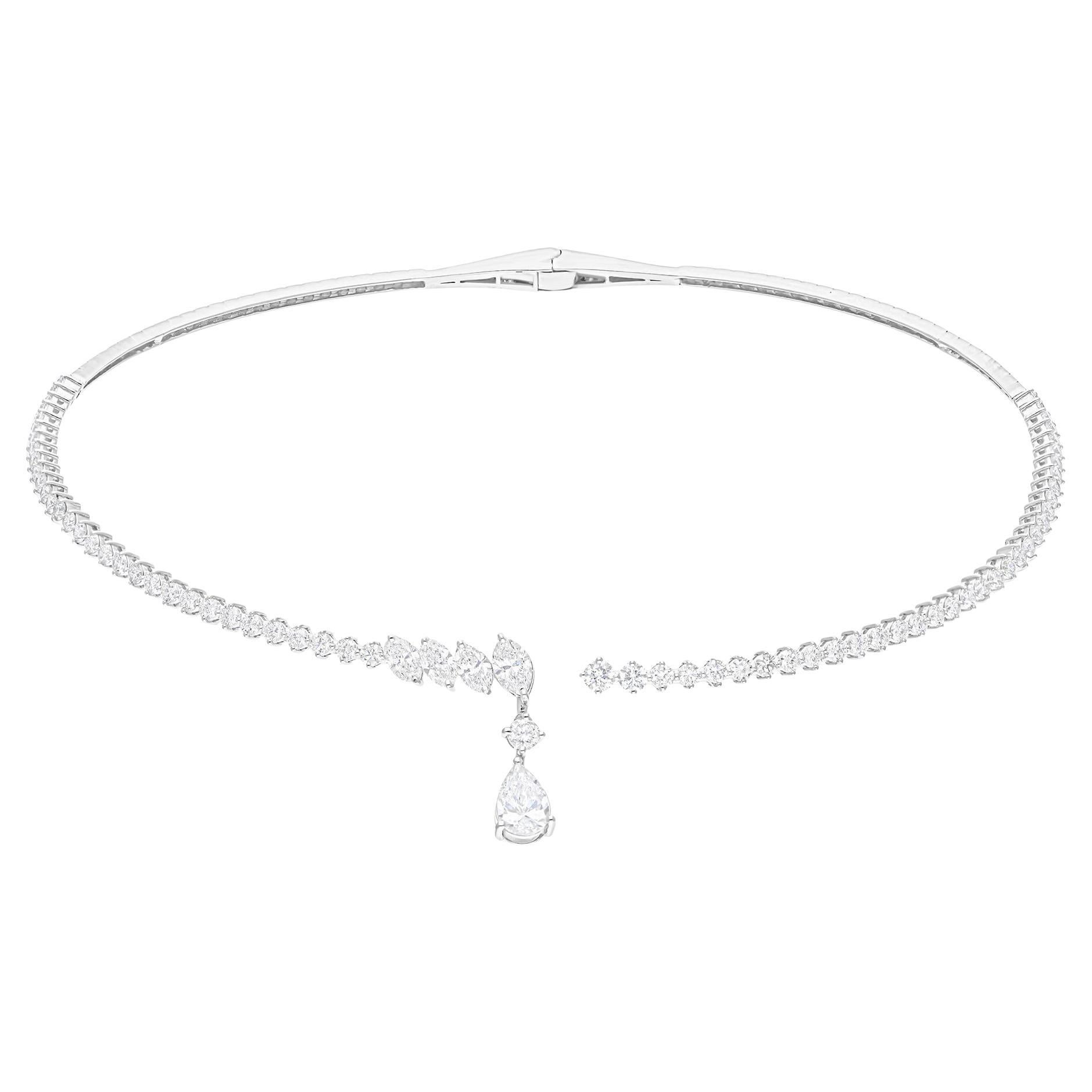 5.63 Carat SI/H Multi Shape Diamond Choker Necklace 18 Karat White Gold Jewelry