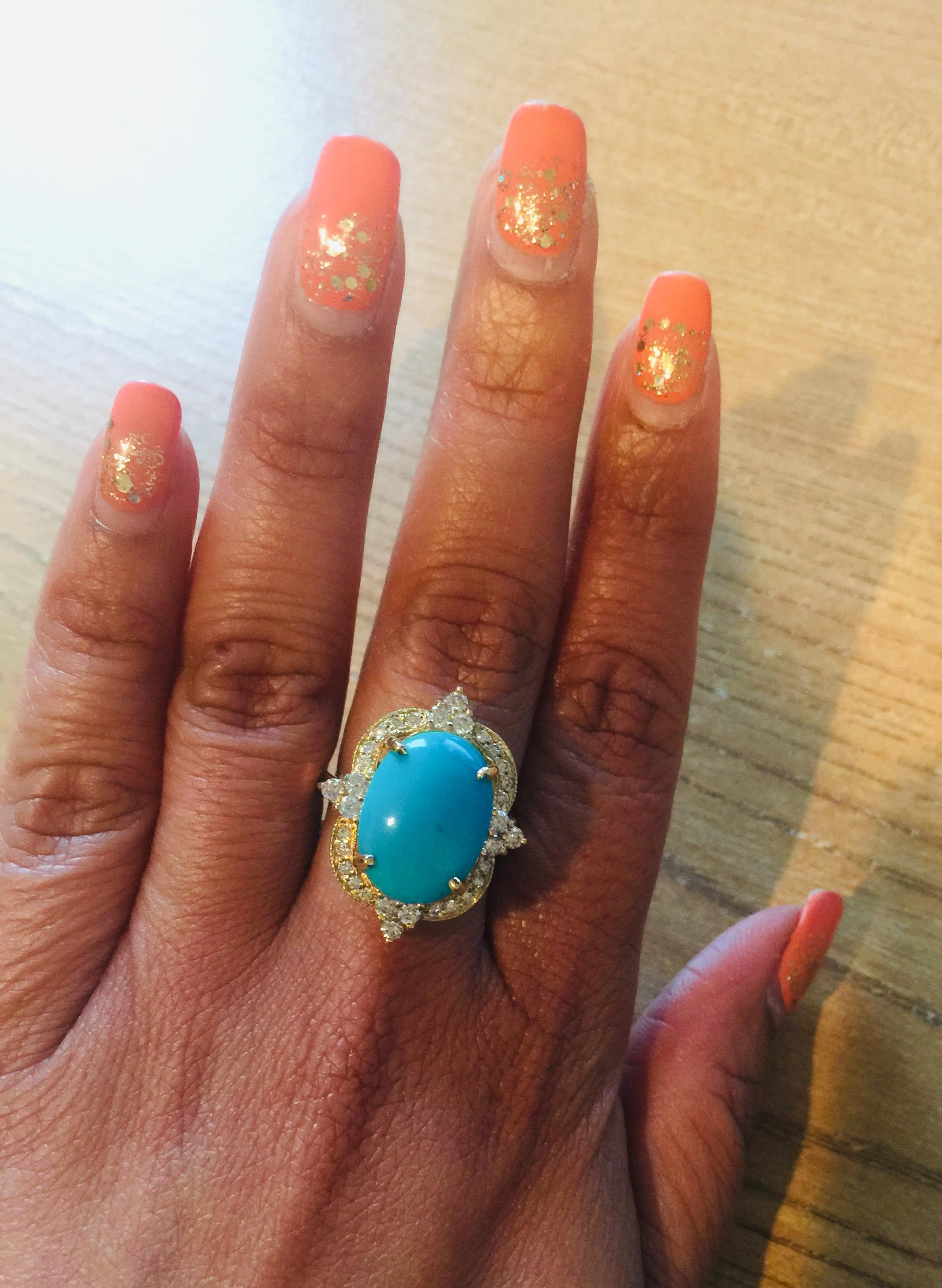Women's 5.63 Carat Turquoise Diamond Victorian Yellow Gold Ring