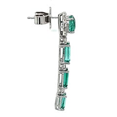 5.63 Carats Emerald and White Diamond White Gold Earrings