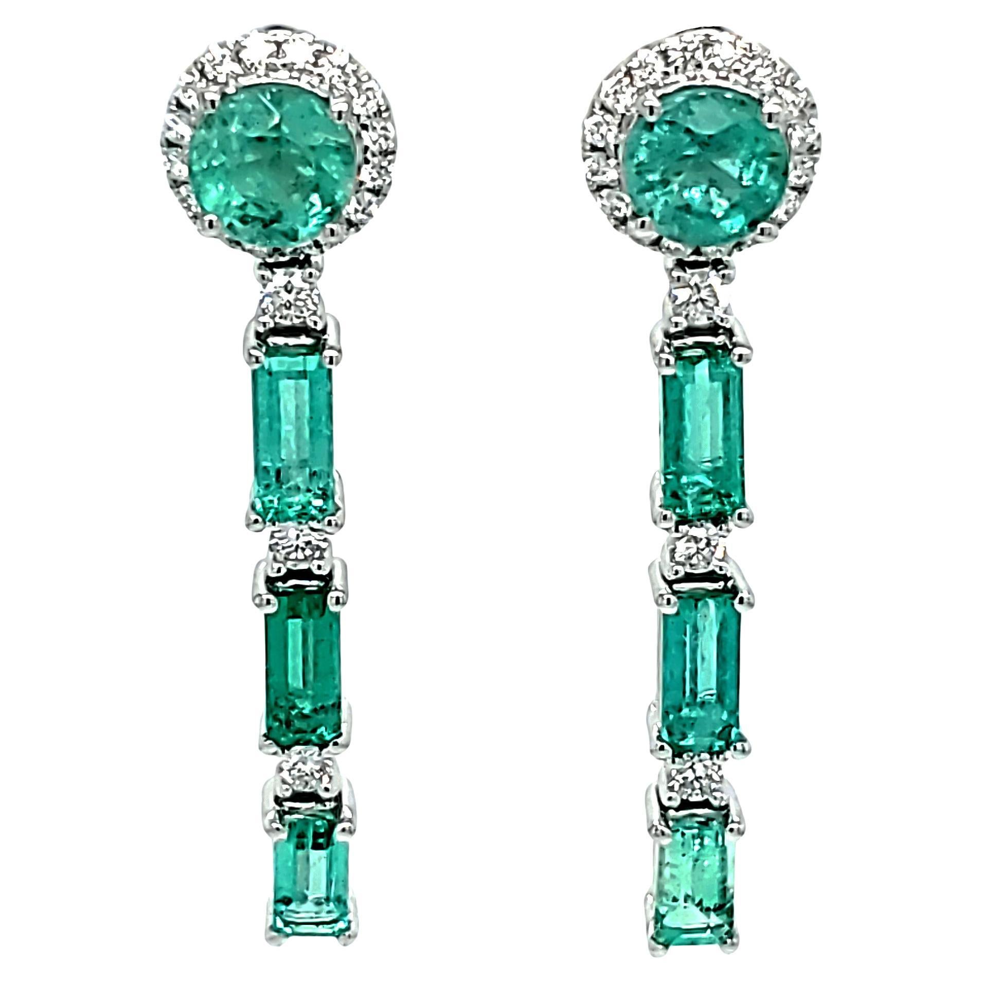 5.63 Carats Emerald and White Diamond White Gold Earrings