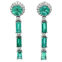 5.63 Carats Emerald and White Diamond White Gold Earrings