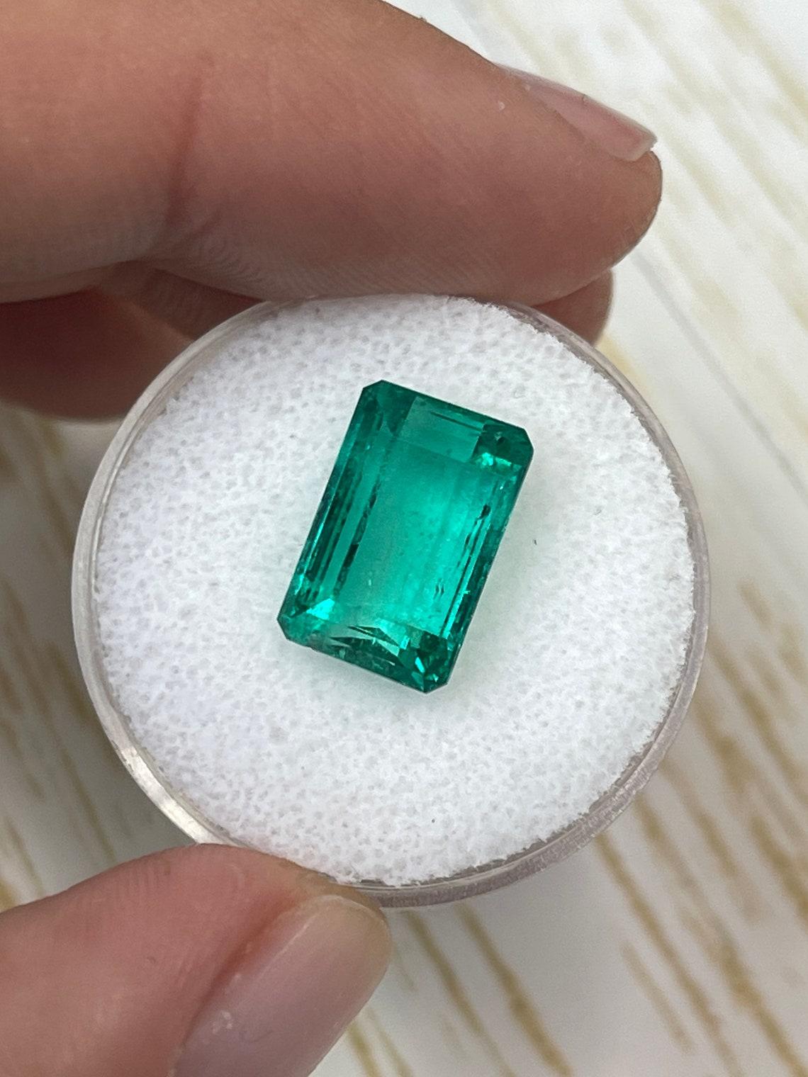 Women's or Men's 5.63ct Bluish Green Muzo Emerald Cut Colombian Gem 13x8 Genuine May Birthstone For Sale