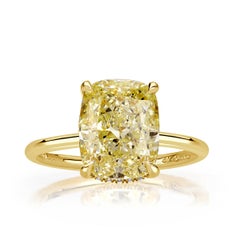5.63ct Fancy Light Yellow Elongated Cushion Cut Diamond Engagement Ring
