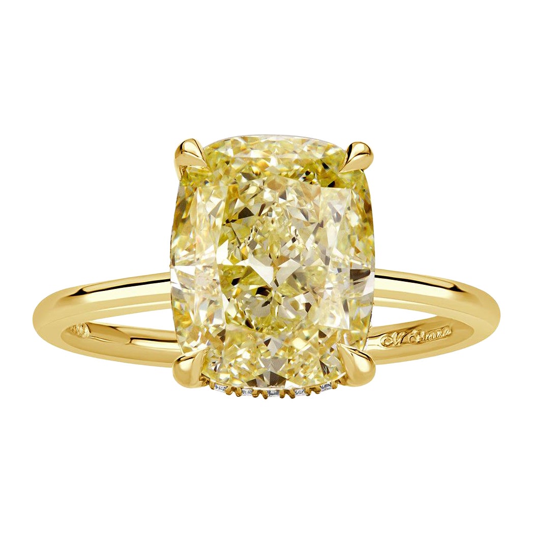 Bague de fiançailles 5,63ct Fancy Light Yellow Elongated Cushion Cut Diamond
