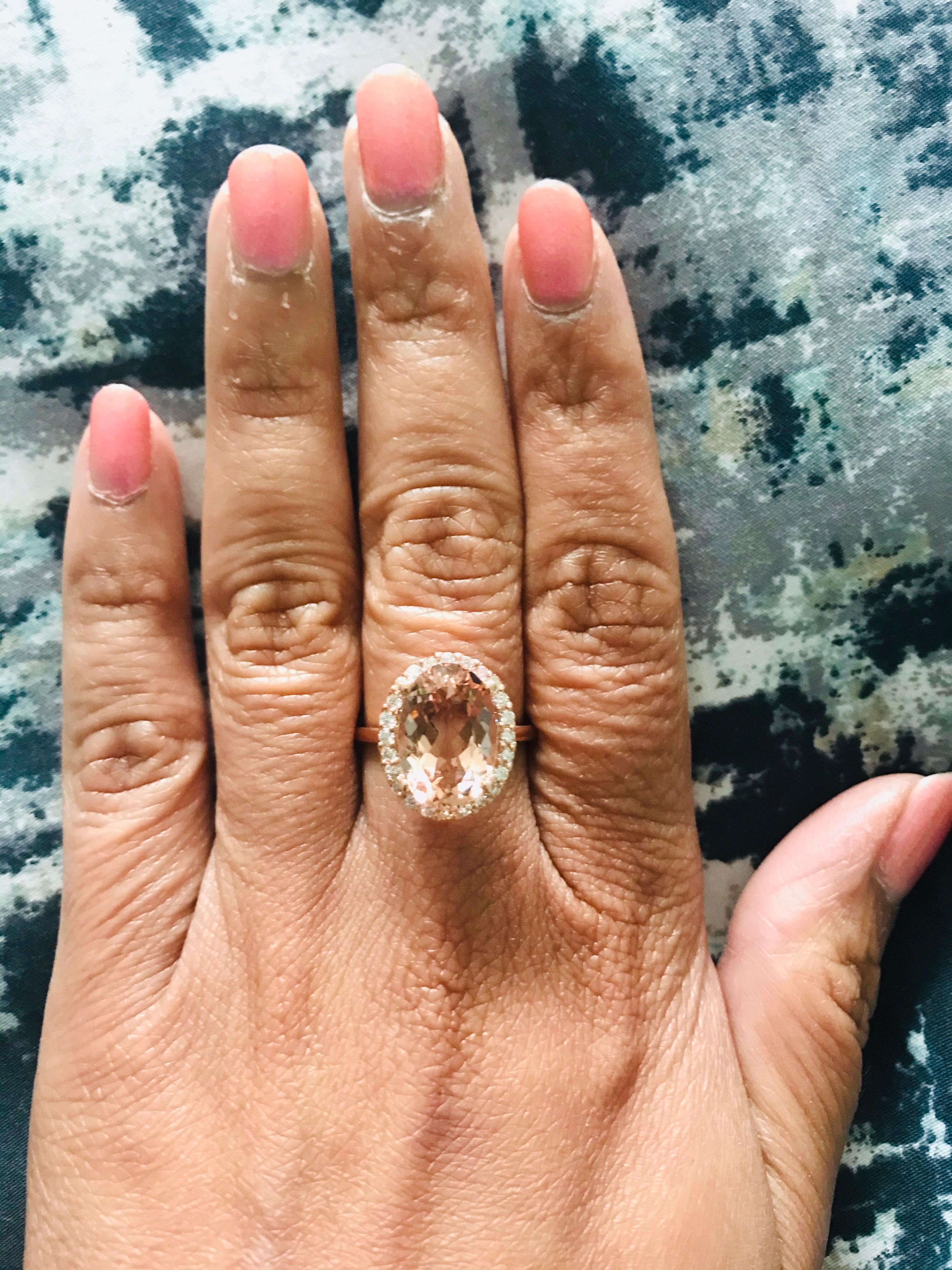 Contemporary 5.64 Carat Morganite Diamond 14 Karat Rose Gold Engagement Ring For Sale