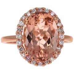 Bague de fiançailles en or rose 14 carats avec diamants et morganite de 5,64 carats