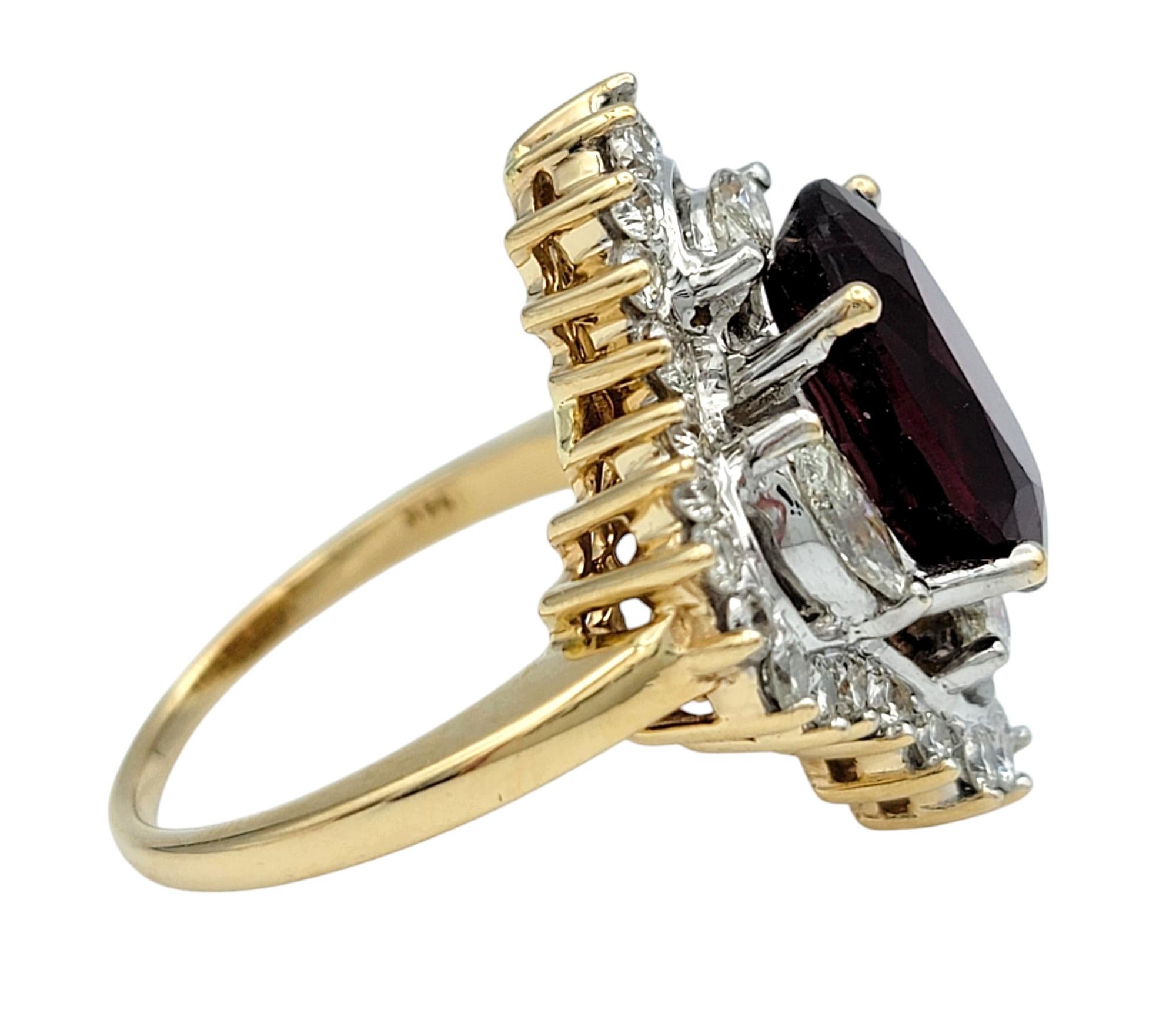 5.64 Carat Oval Cut Rubellite Tourmaline and Diamond Cocktail Ring 14 Karat Gold In Good Condition For Sale In Scottsdale, AZ