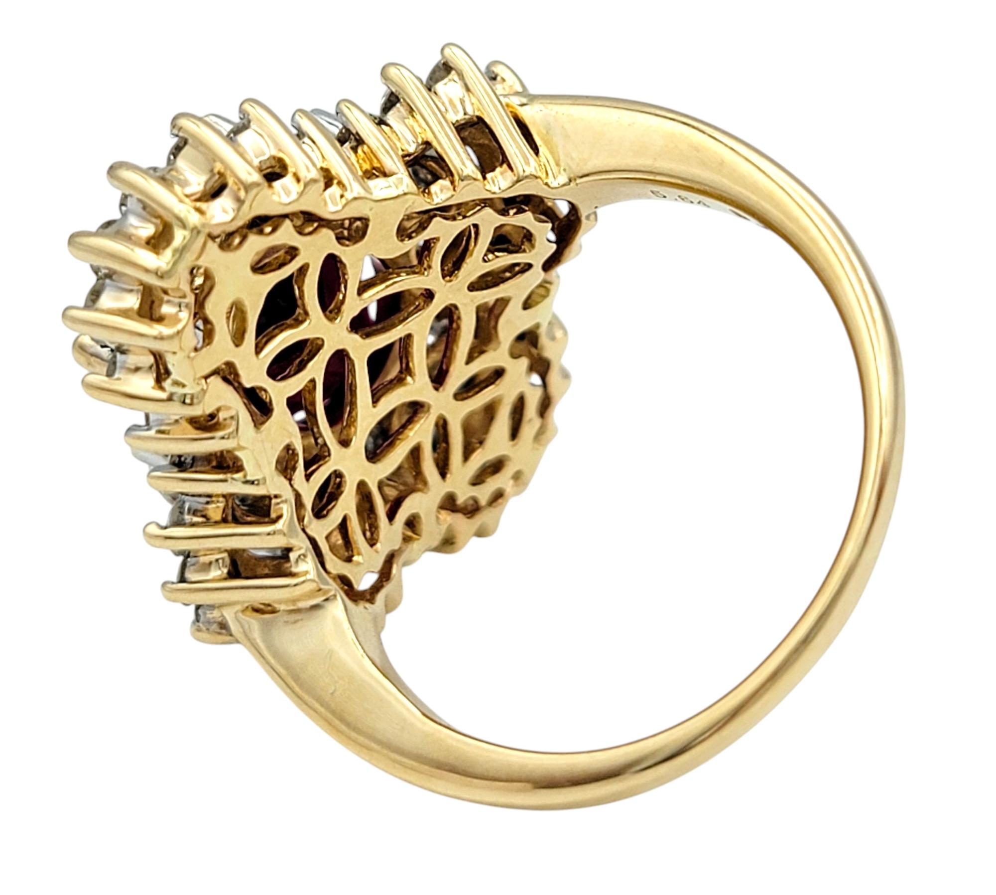 Women's 5.64 Carat Oval Cut Rubellite Tourmaline and Diamond Cocktail Ring 14 Karat Gold For Sale