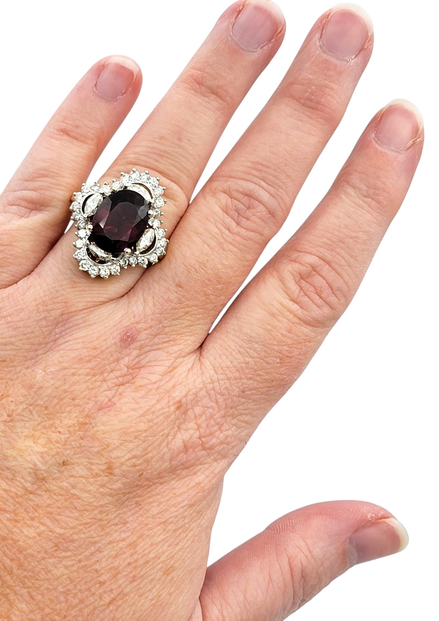 5.64 Carat Oval Cut Rubellite Tourmaline and Diamond Cocktail Ring 14 Karat Gold For Sale 2