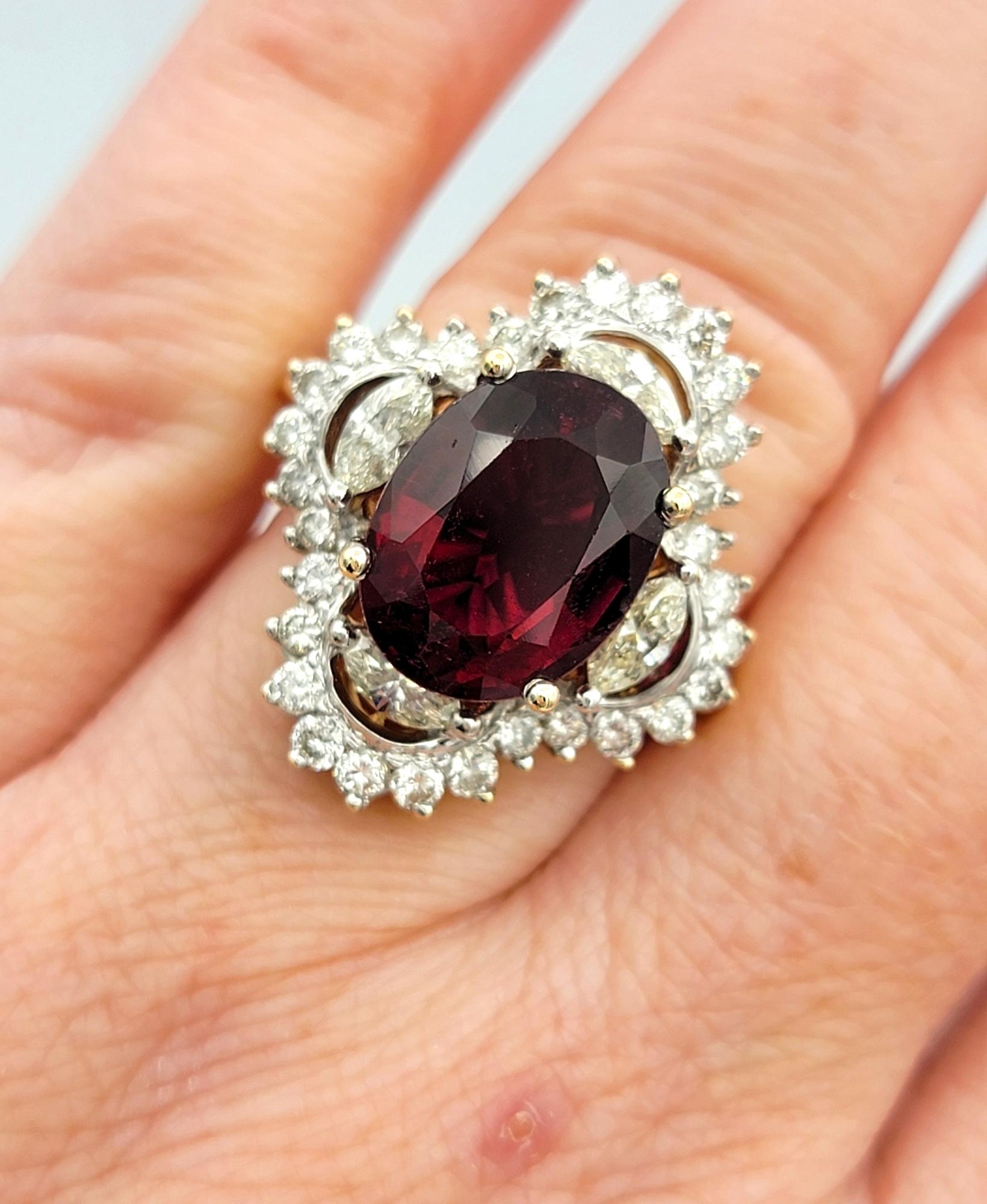 5.64 Carat Oval Cut Rubellite Tourmaline and Diamond Cocktail Ring 14 Karat Gold For Sale 3