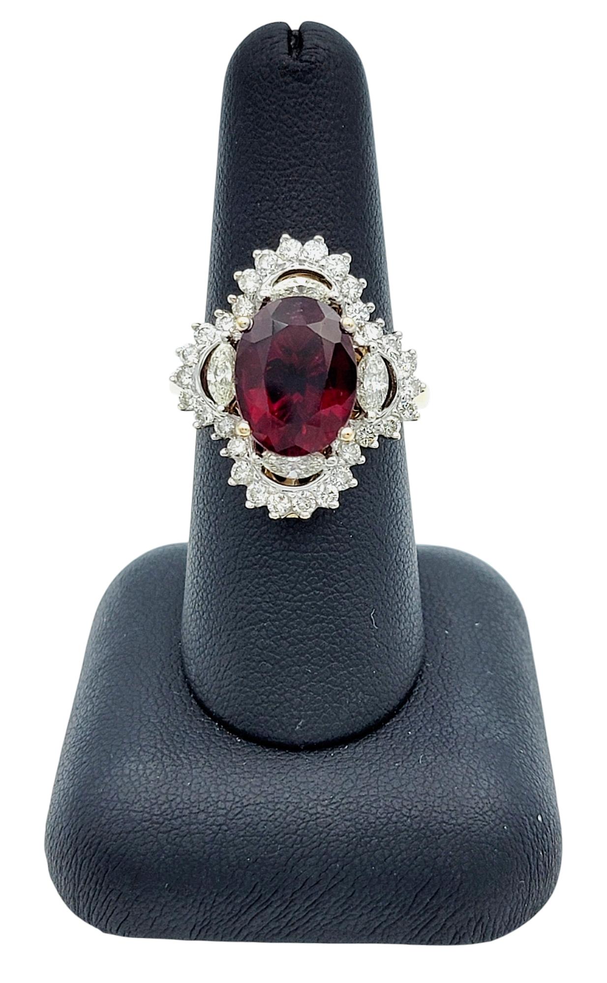 5.64 Carat Oval Cut Rubellite Tourmaline and Diamond Cocktail Ring 14 Karat Gold For Sale 4
