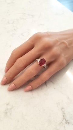 5.64 Carat Oval Spinel and Half Moon Diamond Cocktail Ring In 18K White Gold