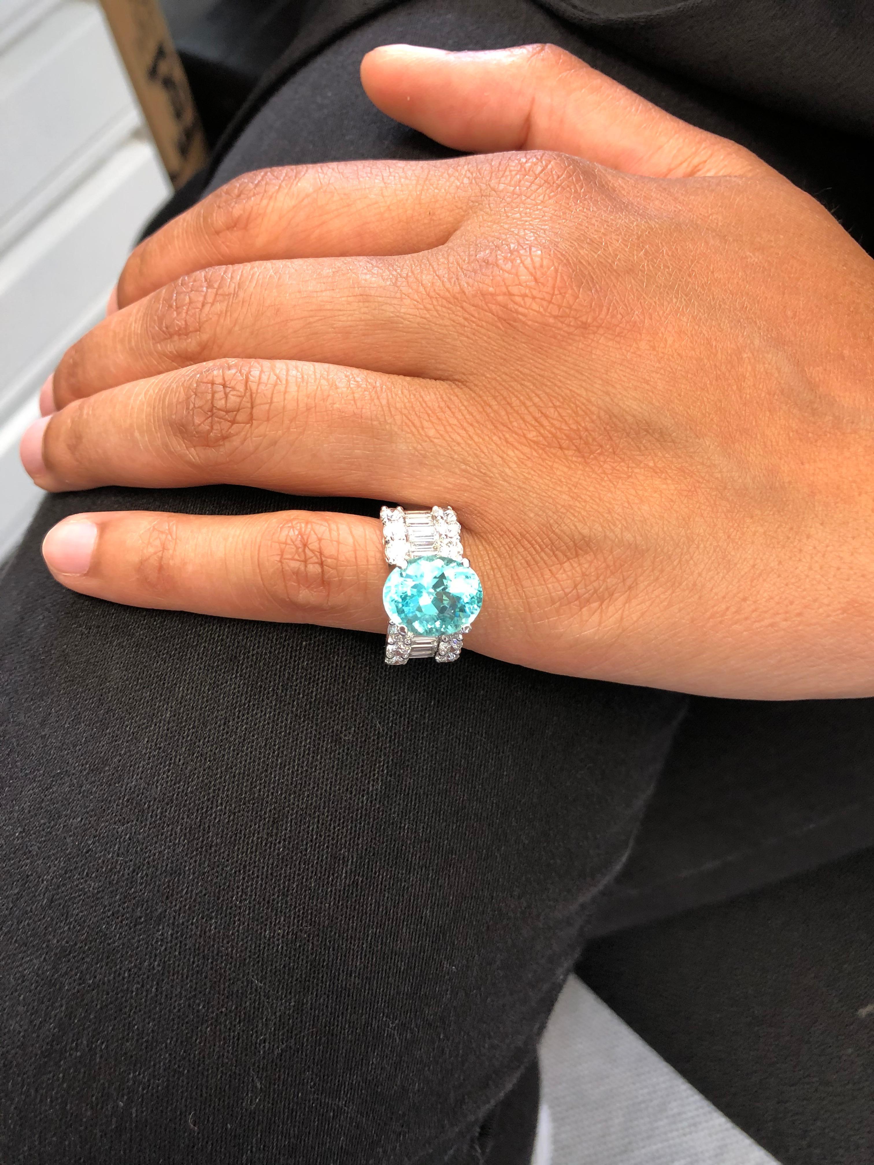 5.64 Carat Paraiba Tourmaline Diamond Ring in White Gold 750 1