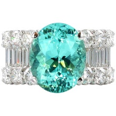 5.64 Carat Paraiba Tourmaline Diamond Ring in White Gold 750