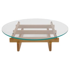 564 Sengu Round Coffee Table by with Clear Glass Top and Natural Oak Base Cassin