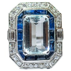5.65 carat Aquamarine 1.70 carat Sapphires 0.89 carat Diamond Cocktail Ring