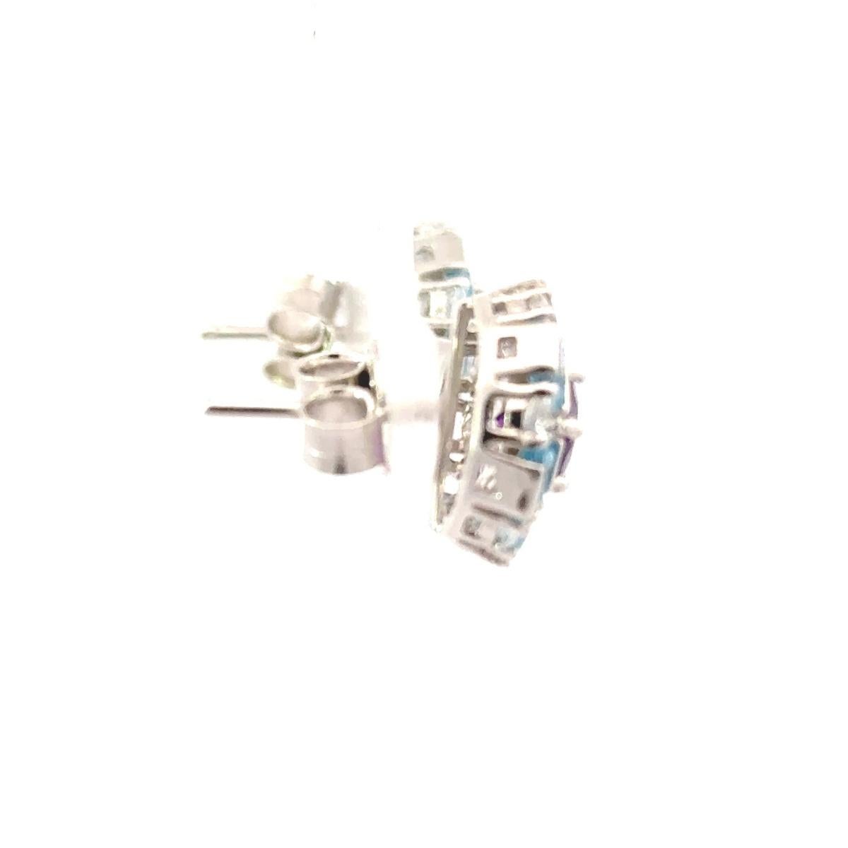 Art Nouveau 5.65 Carat Blue Topaz Amethyst Round Stud Earrings in Sterling Silver for Mom For Sale