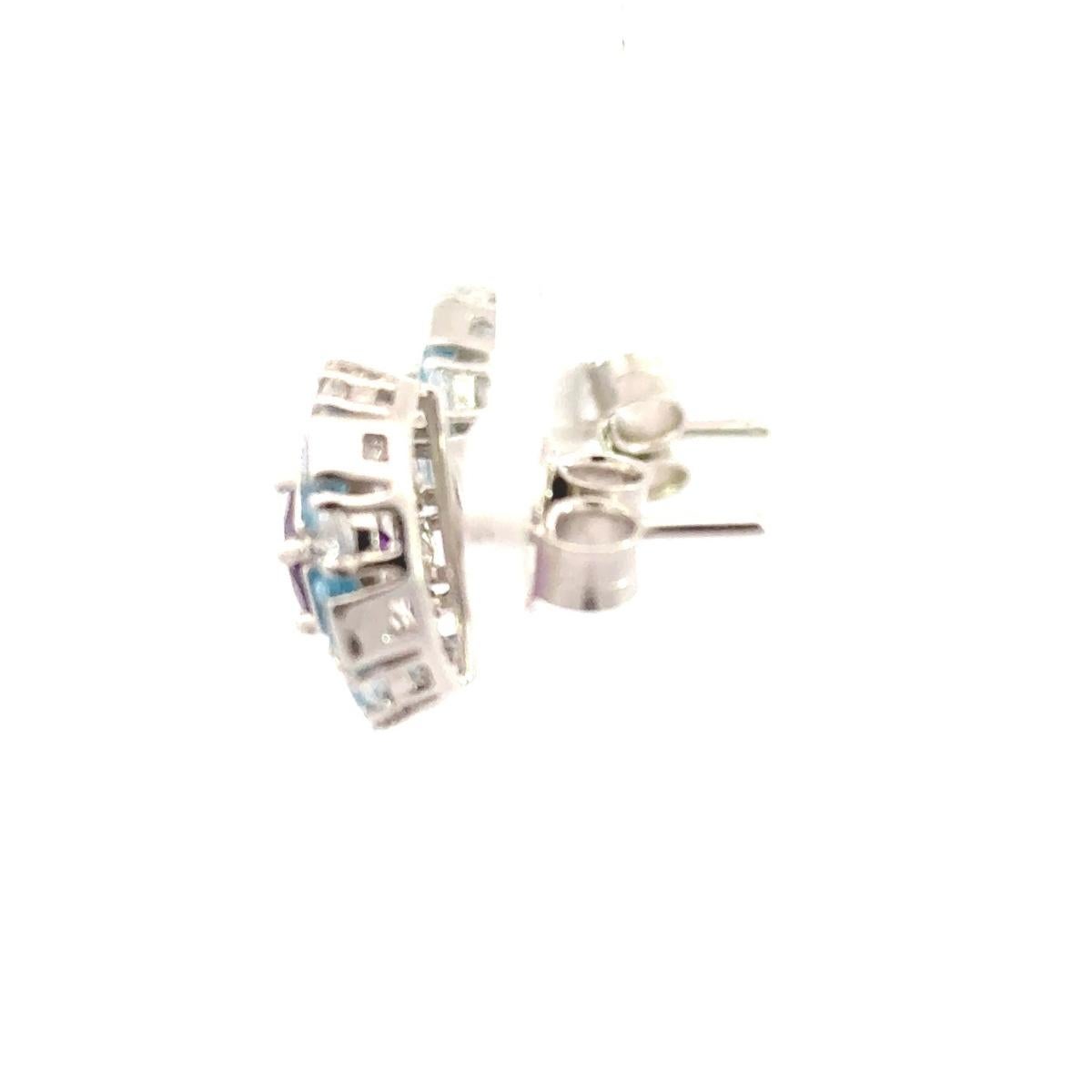 Mixed Cut 5.65 Carat Blue Topaz Amethyst Round Stud Earrings in Sterling Silver for Mom For Sale