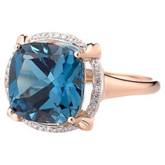 5.65 Carat Blue Topaz Diamond Ring 14 Karat Rose Gold