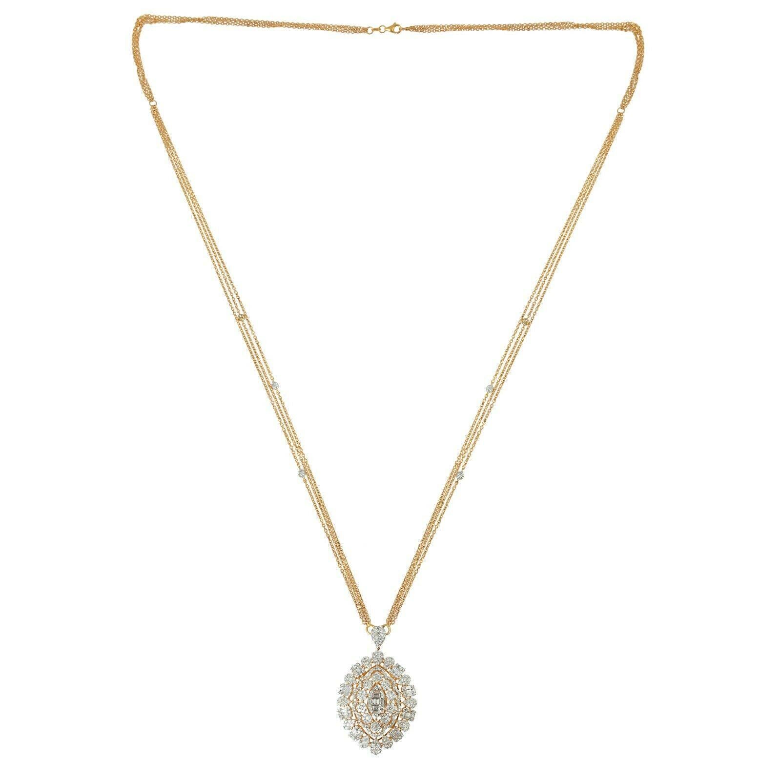 Mixed Cut 5.65 Carat Diamond 14 Karat Yellow Gold Marquise Pendant Necklace For Sale