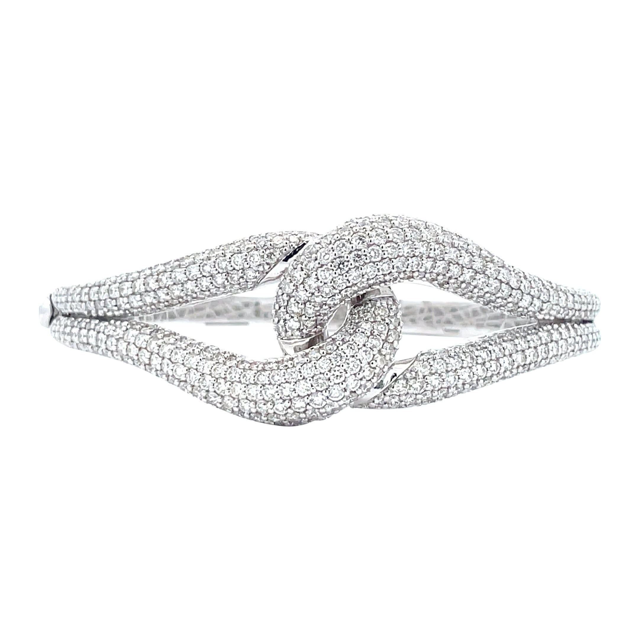 5.65 Carat Diamond Cluster Knot Bangle in 14k Gold For Sale