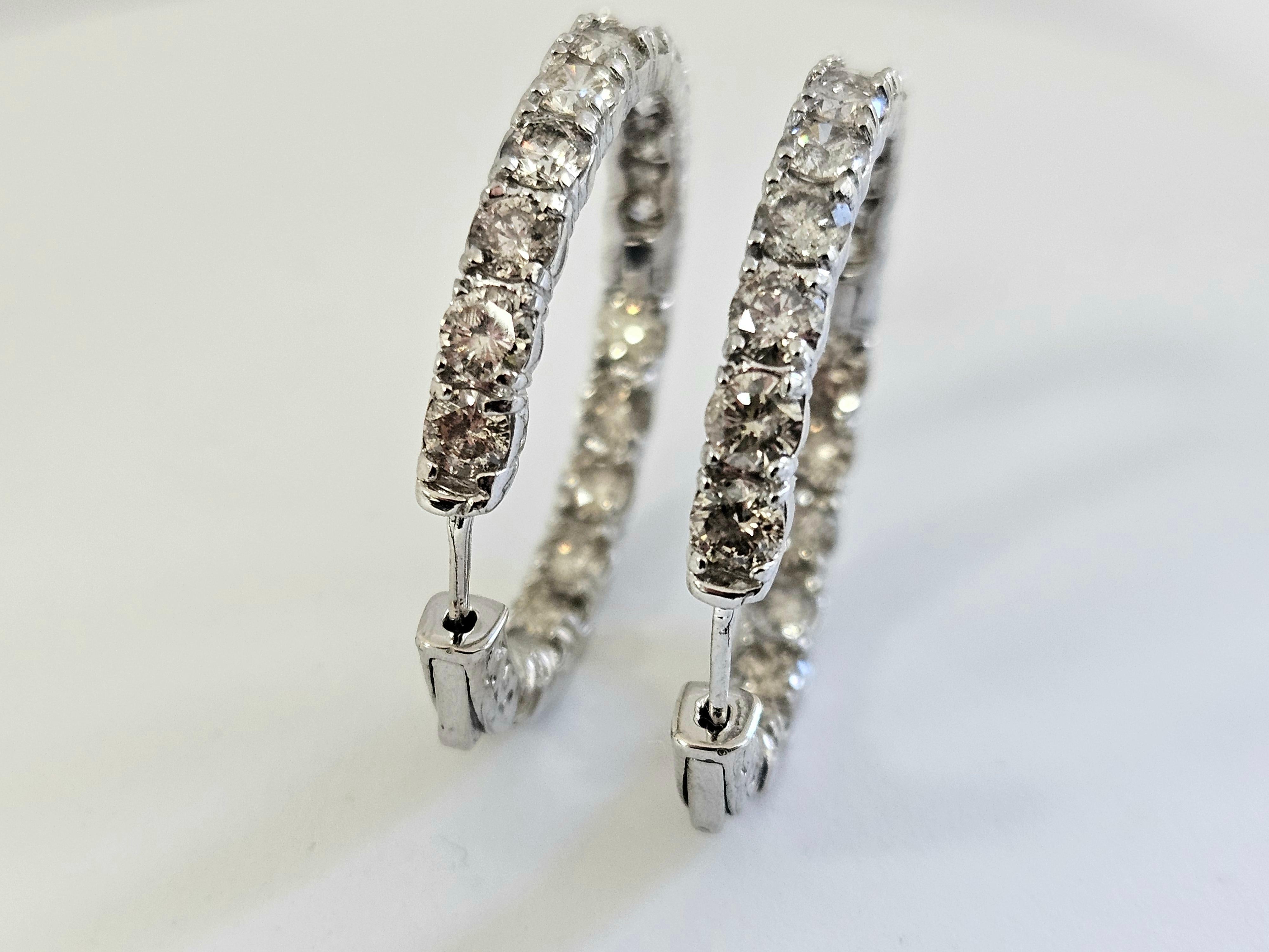 5.65 Carat Diamond Huggie Hoops Earrings 14 Karat White Gold In New Condition For Sale In Great Neck, NY
