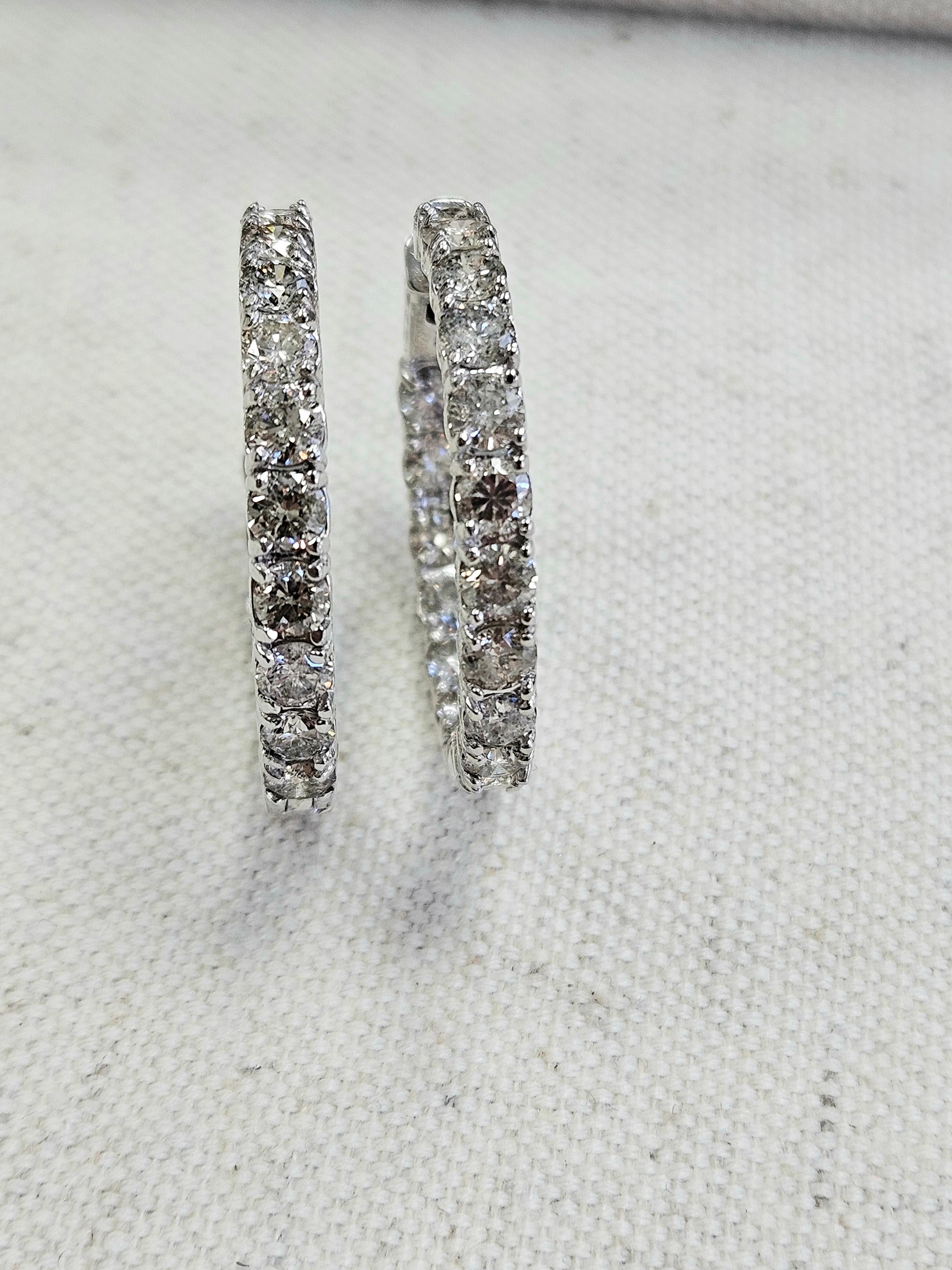 5.65 Carat Diamond Huggie Hoops Earrings 14 Karat White Gold For Sale 1