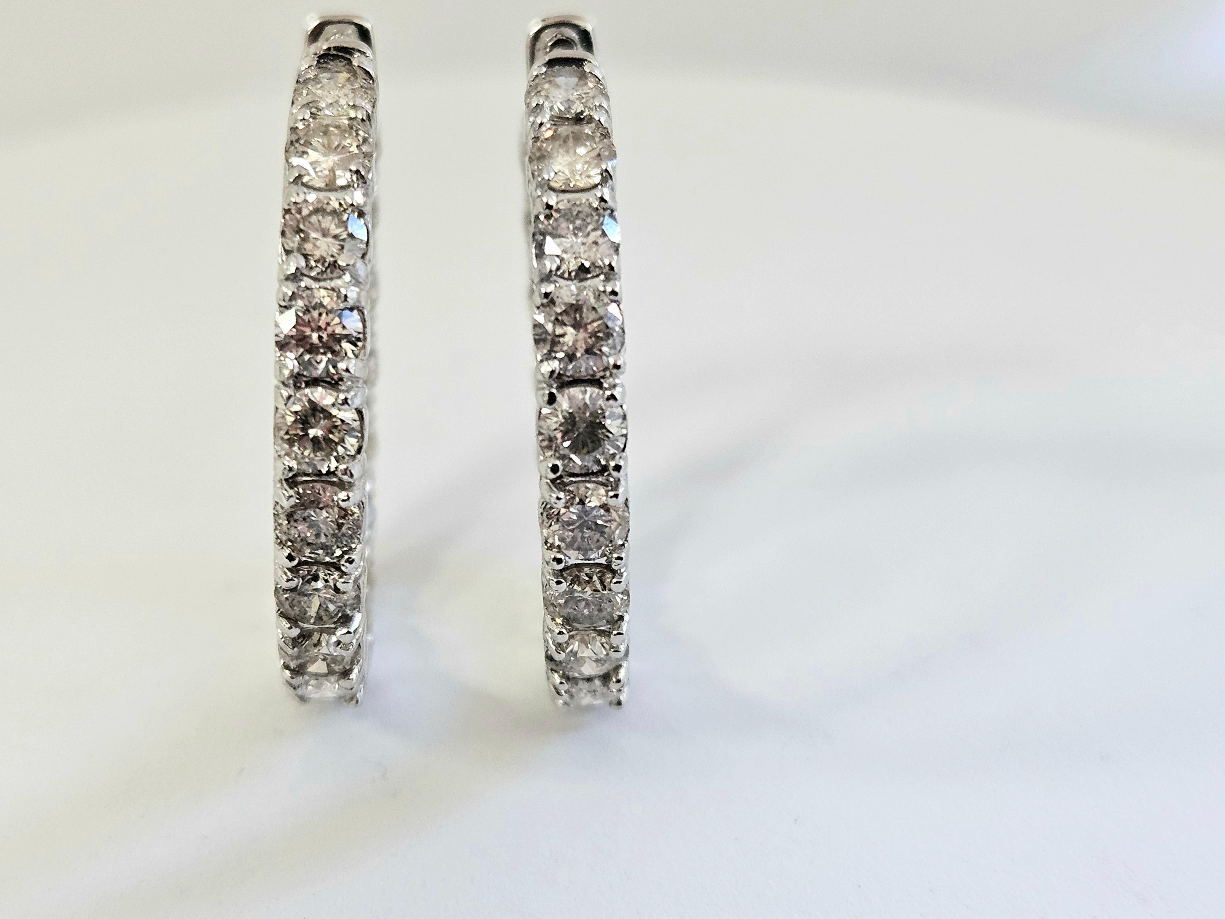 5.65 Carat Diamond Huggie Hoops Earrings 14 Karat White Gold For Sale 4