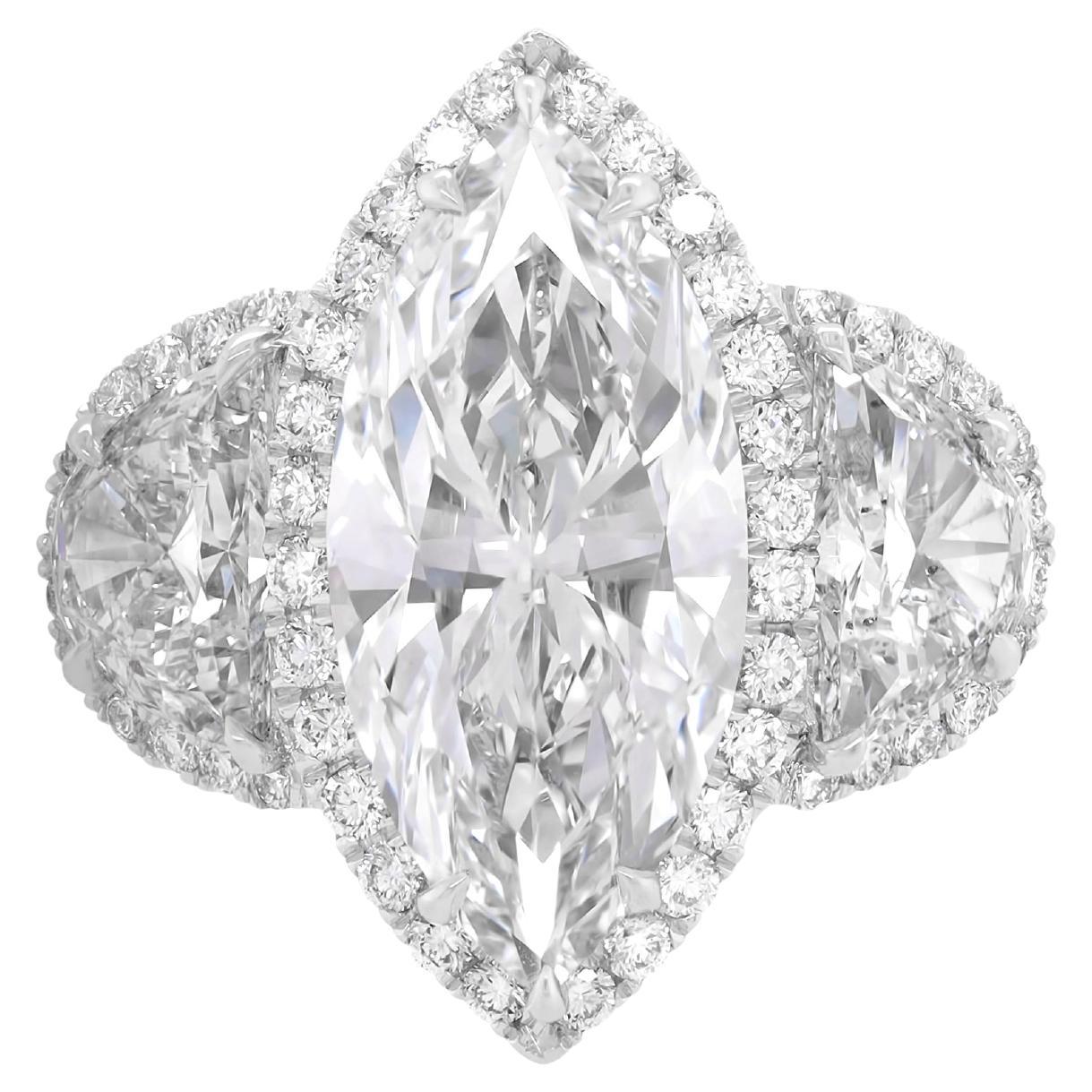 Diana M. 5.65 Carat E Color VS2 in Clarity Marquise Diamond Ring For Sale