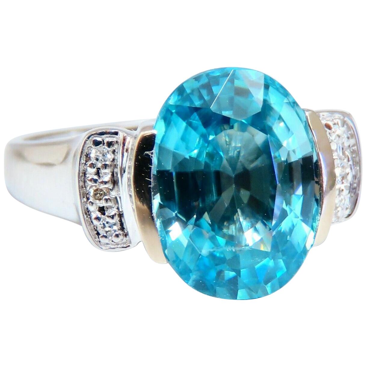 5.65 Carat Natural Indigo Blue Zircon Diamonds Ring 14 Karat