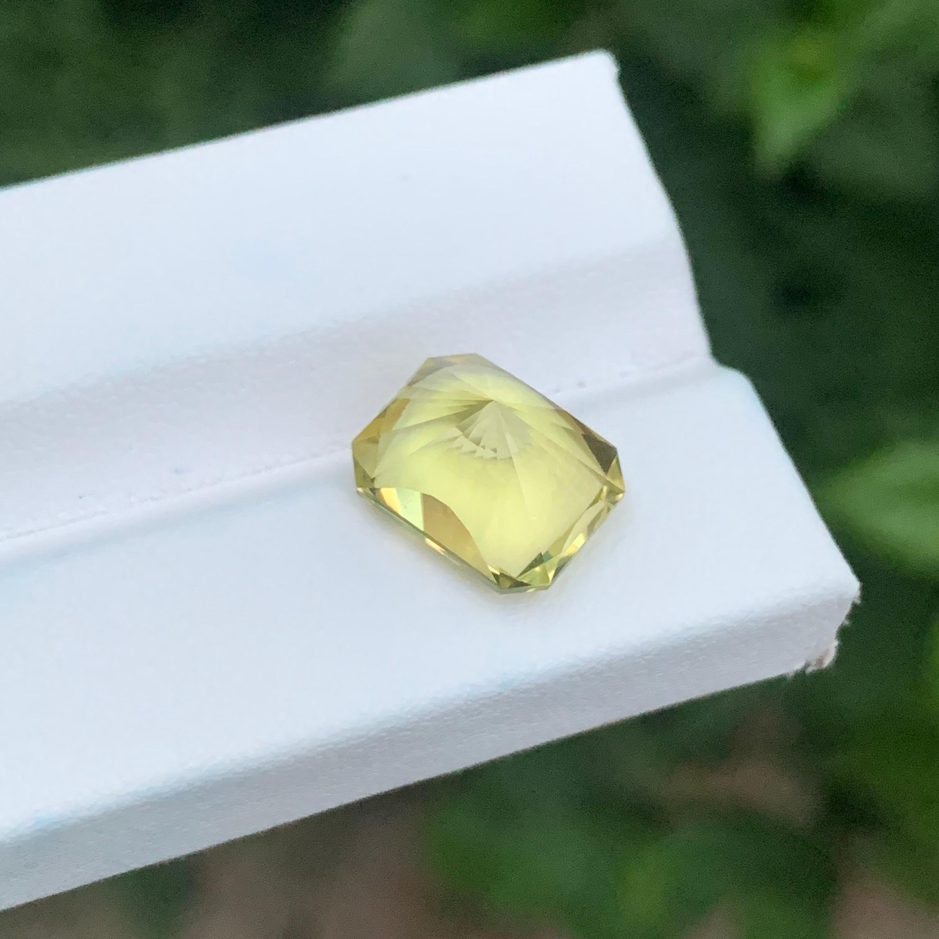 Women's or Men's 5.65 Carat Natural Loose Lemon Quartz Emerald Shape Gemstone For Sale