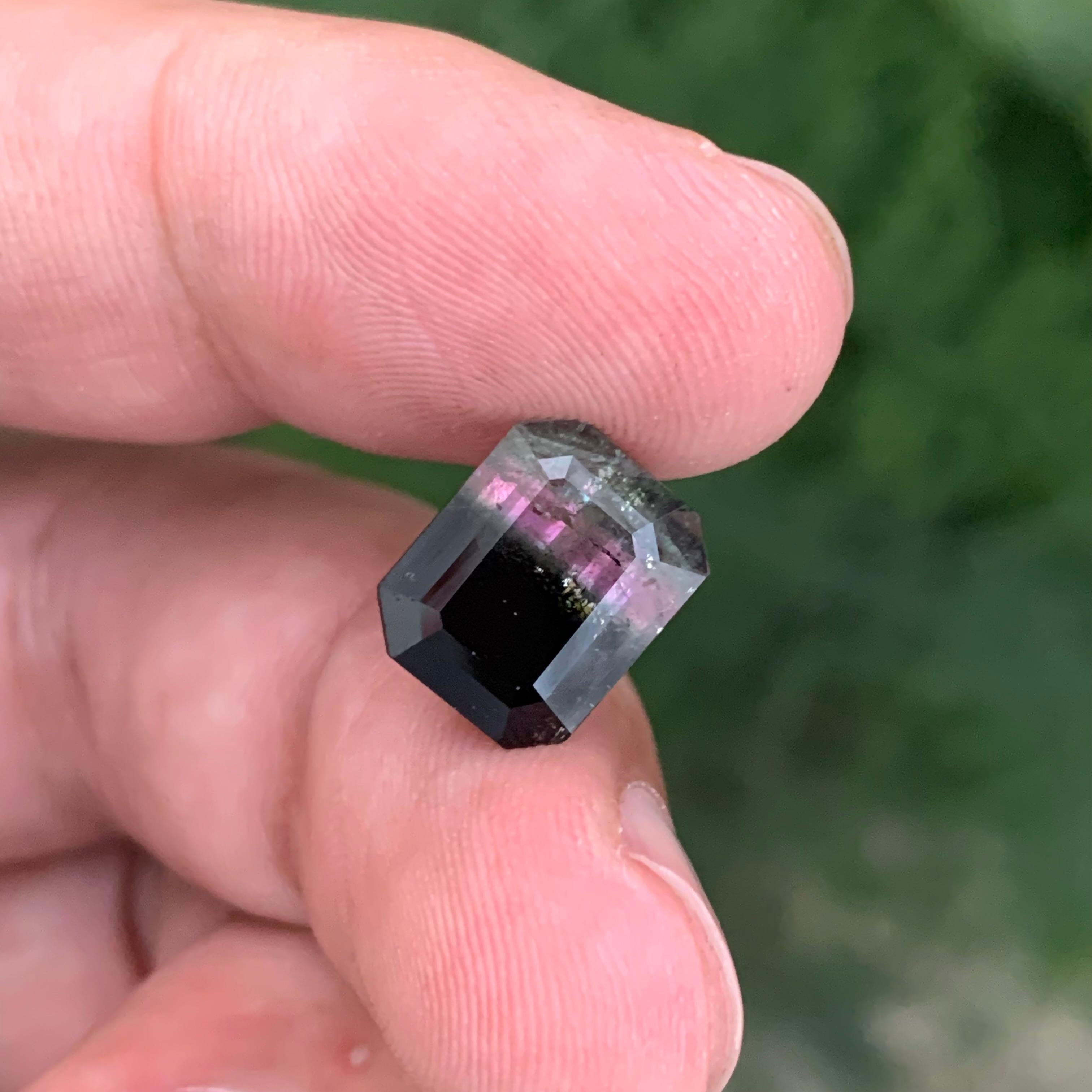 5.65 Carat Natural Loose Parti Tourmaline Emerald Shape Gemstone (pierre précieuse en forme d'émeraude) en vente 1