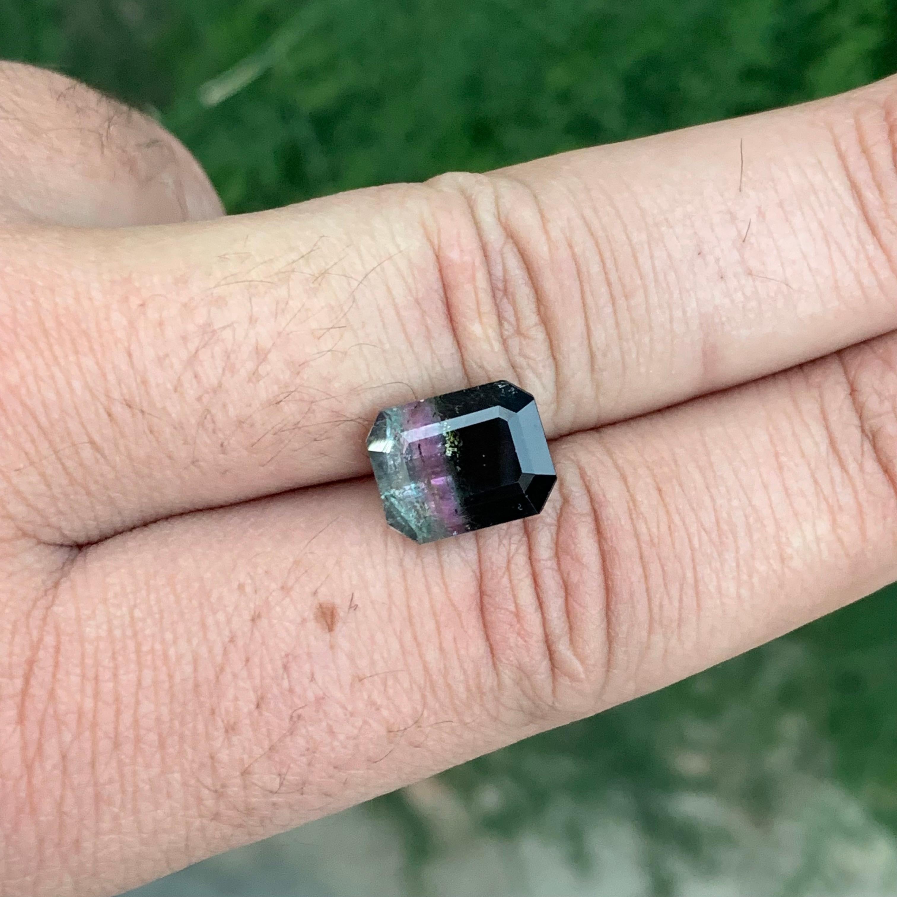 5.65 Carat Natural Loose Parti Tourmaline Emerald Shape Gemstone (pierre précieuse en forme d'émeraude) en vente 2